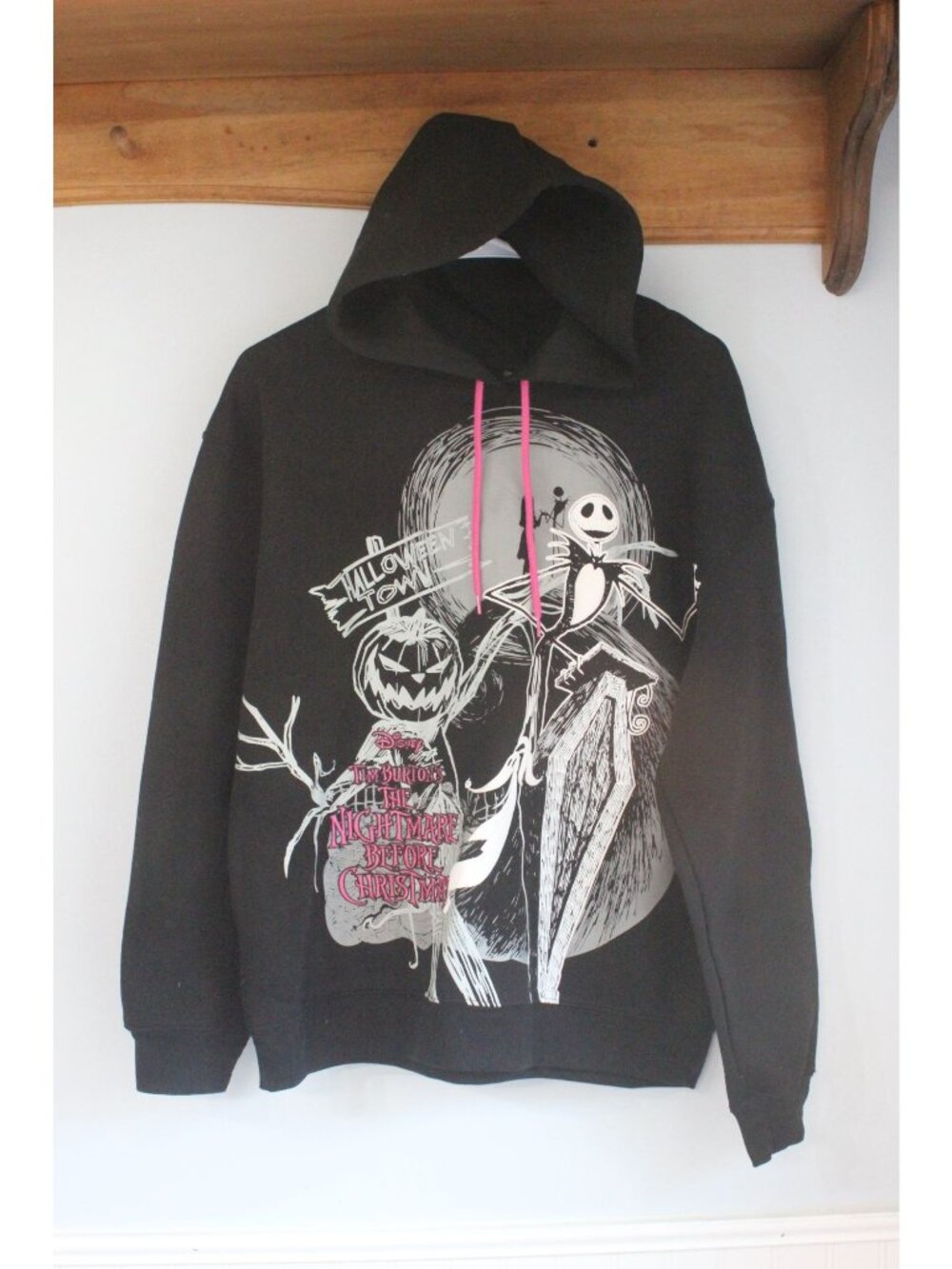 Disney Tim Burtons The Nightmare Before Christmas Black Hoodie Embroidered Large